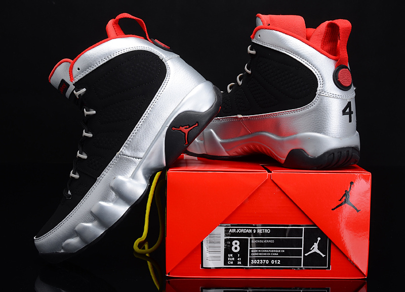 2012 Air Jordan 9 Reissue Kilroys Black Silver Red Shoes - Click Image to Close