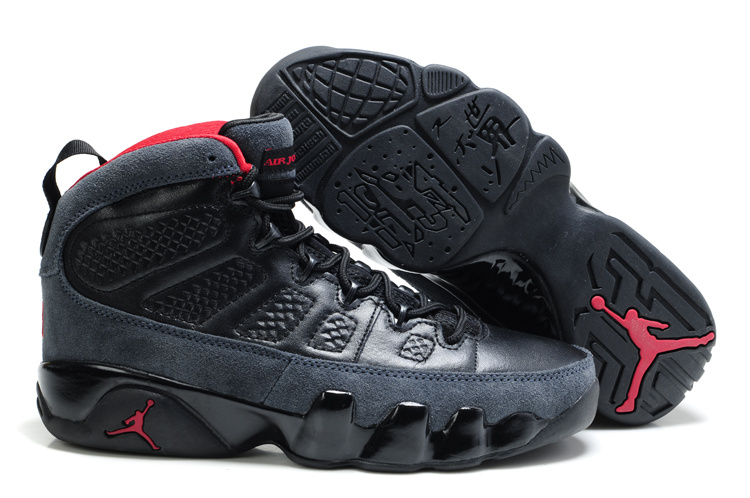 Air Jordan 9 Suede Black Red Shoes - Click Image to Close