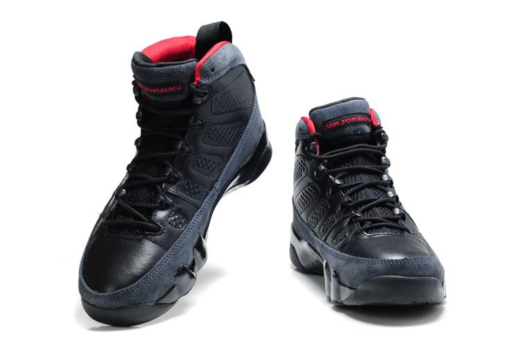 Air Jordan 9 Suede Black Red Shoes - Click Image to Close