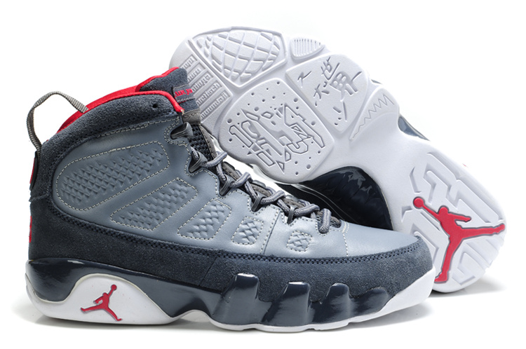 Air Jordan 9 Suede Grey White Red Shoes - Click Image to Close