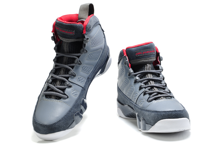 Air Jordan 9 Suede Grey White Red Shoes - Click Image to Close