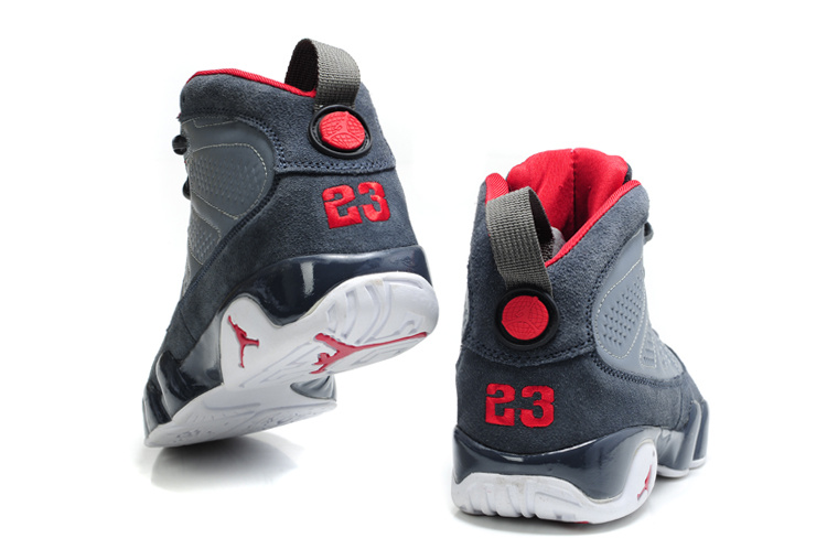 Air Jordan 9 Suede Grey White Red Shoes - Click Image to Close
