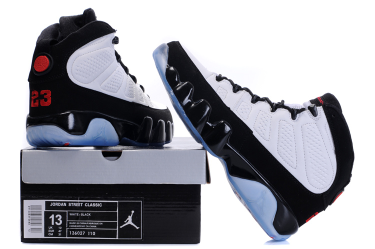 Air Jordan 9 Transparent Sole White Black - Click Image to Close