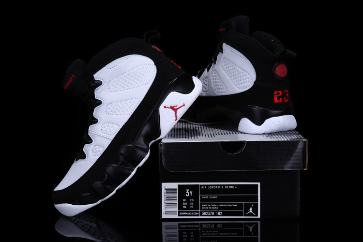 Air Jordan 9 White Black For Kids