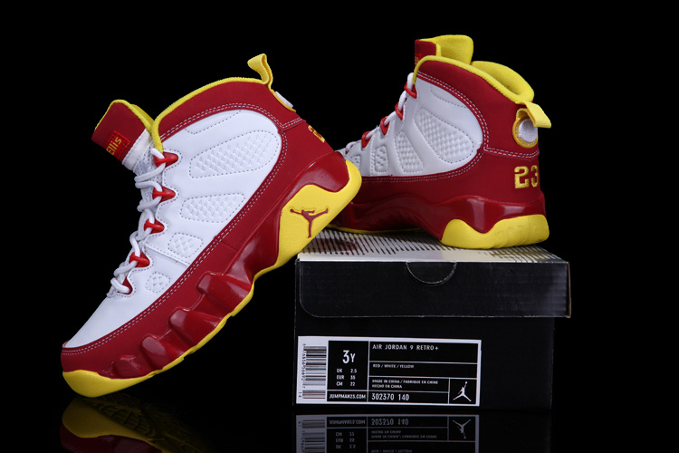 Air Jordan 9 White Red Yellow For Kids - Click Image to Close