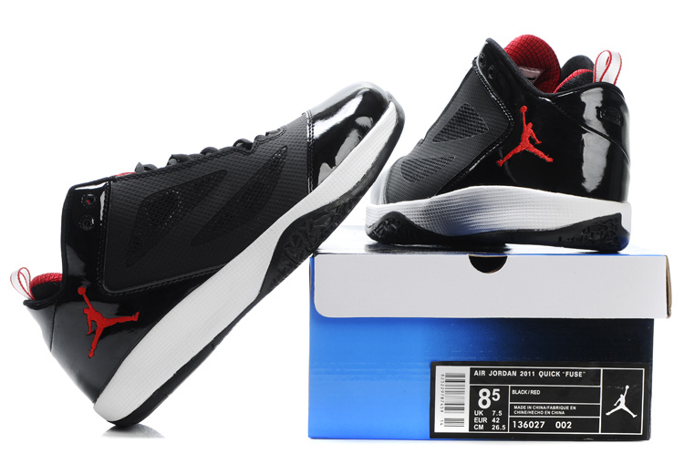 Air Jordan Quick Fuse Shoes Black White Red Logo - Click Image to Close