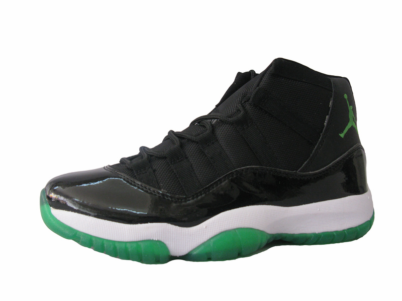 Air Jordan Retro 11 Black White Green Shoes - Click Image to Close