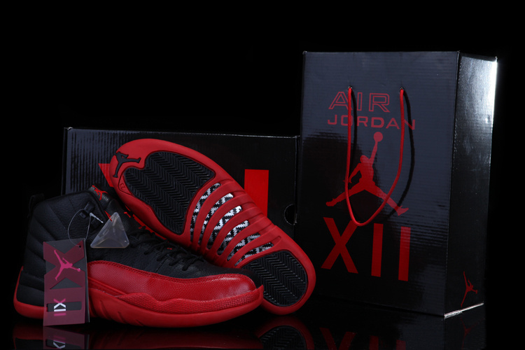 Chalcedony Air Jordan 12 Black Red Shoes