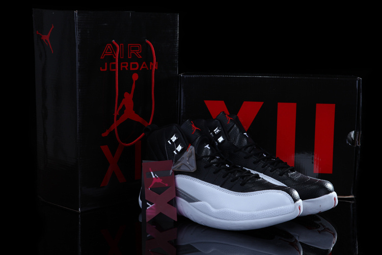 Chalcedony Air Jordan 12 Black White Shoes - Click Image to Close