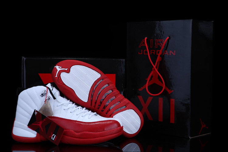 Chalcedony Air Jordan 12 White Red Shoes - Click Image to Close