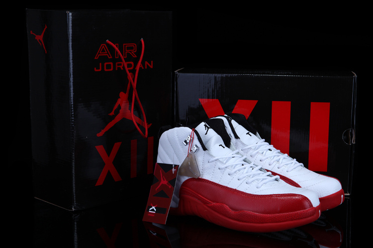 Chalcedony Air Jordan 12 White Red Shoes