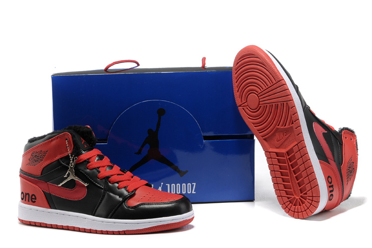 Hardcover Air Jordan 1 Wool Black Red White Shoes