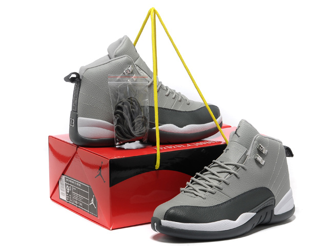 Hardcover Air Jordan 12 Grey Black White Shoes - Click Image to Close
