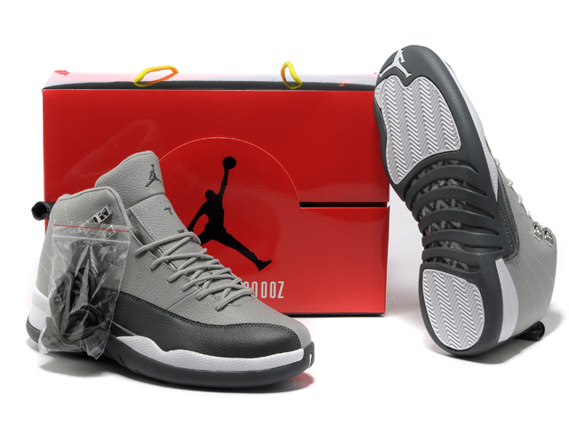 Hardcover Air Jordan 12 Grey Black White Shoes - Click Image to Close
