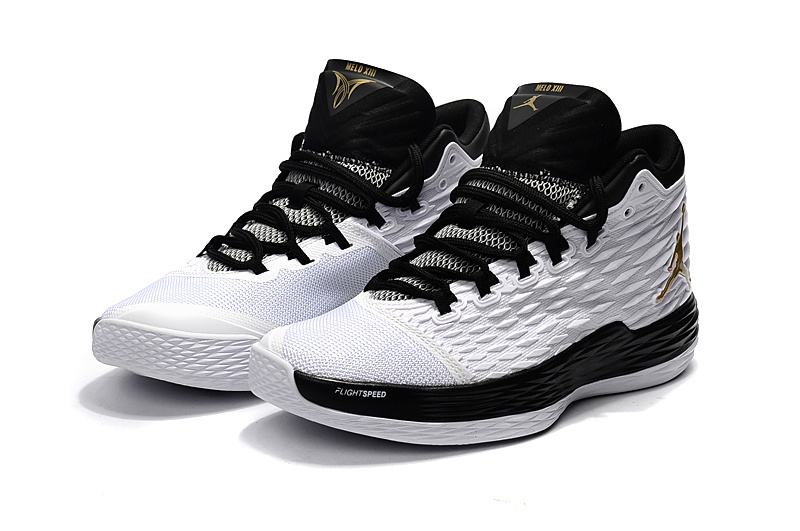 2017 Air Jordan Melo 13 White Black Gold Shoes