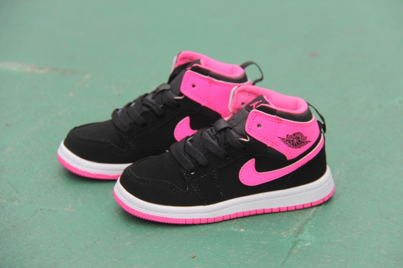 New Kid's Air Jordan 1 Retro Black Pink Shoes - Click Image to Close