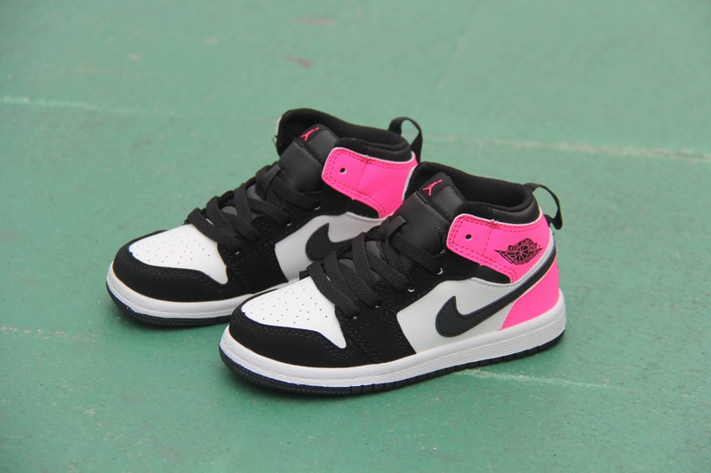 New Kid's Air Jordan 1 Retro Black White Pink Shoes - Click Image to Close