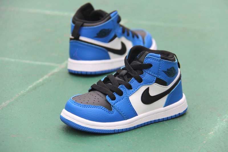 New Kid's Air Jordan 1 Retro Blue Black White Shoes - Click Image to Close