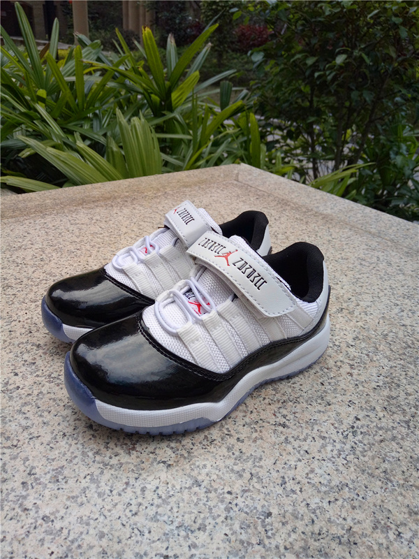 2017 Kid's Jordan 11 Low Magic Buckle White Black Shoes - Click Image to Close