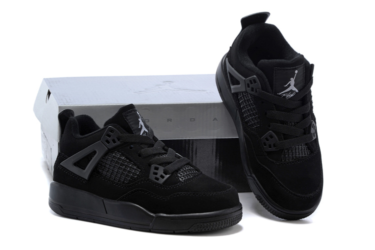 Kids Air Jordan 4 All Black Shoes - Click Image to Close