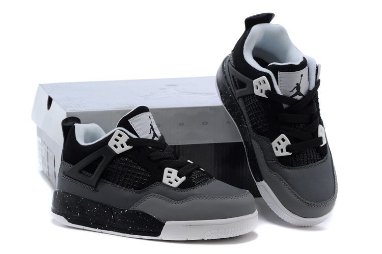 Kids Air Jordan 4 Black Grey Shoes - Click Image to Close