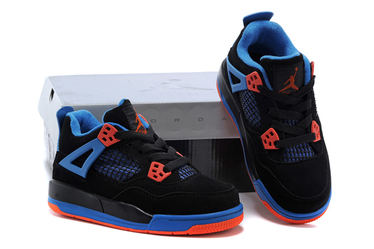 Kids Air Jordan 4 Black Red Blue Shoes - Click Image to Close