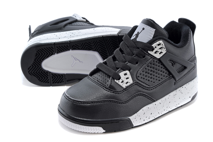 Kids Air Jordan 4 Black White Blue Shoes