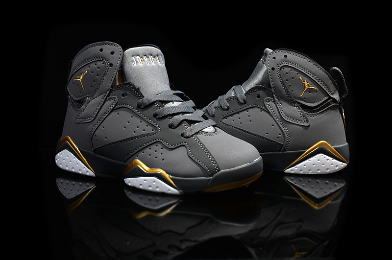 2015 Kids Air Jordan 7 Retro Grey Gold Shoes - Click Image to Close