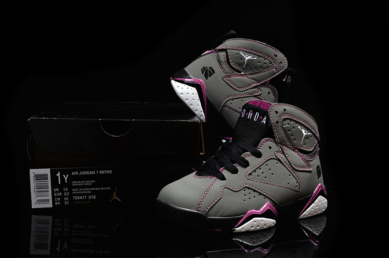 2015 Kids Air Jordan 7 Retro Grey Purple Black Shoes - Click Image to Close