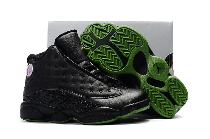 2017 Kids Air Jordan 13 Black Green Shoes - Click Image to Close