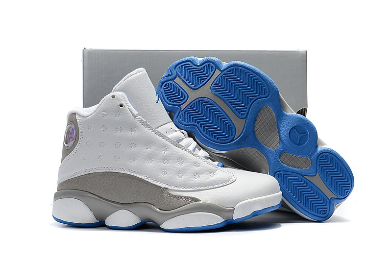 2017 Kids Air Jordan 13 White Grey Blue Shoes