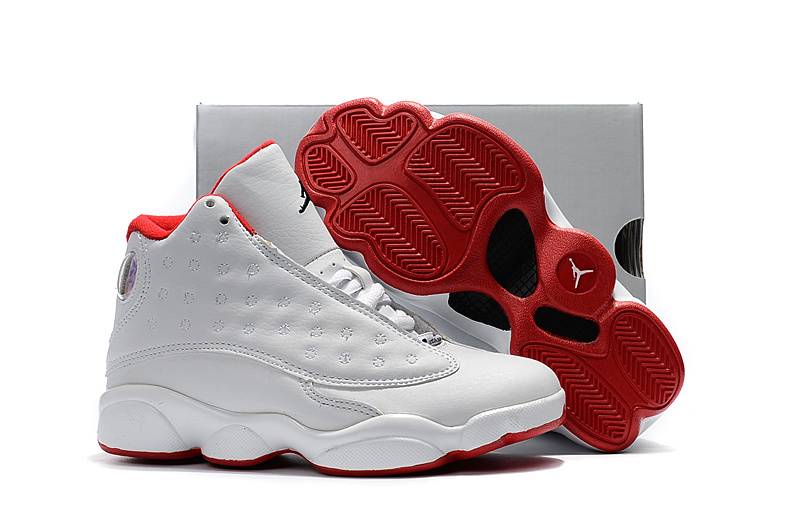 2017 Kids Air Jordan 13 White Grey Red Shoes