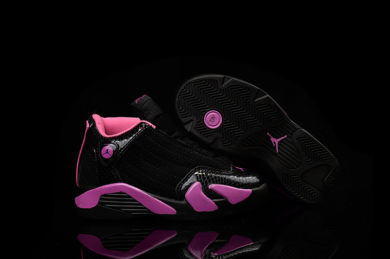 2016 Kids Air Jordan 14 Retro Black Pink Shoes