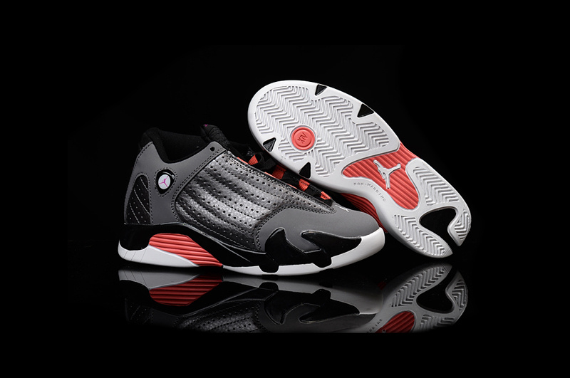 2016 Kids Air Jordan 14 Retro Grey Black Red Shoes