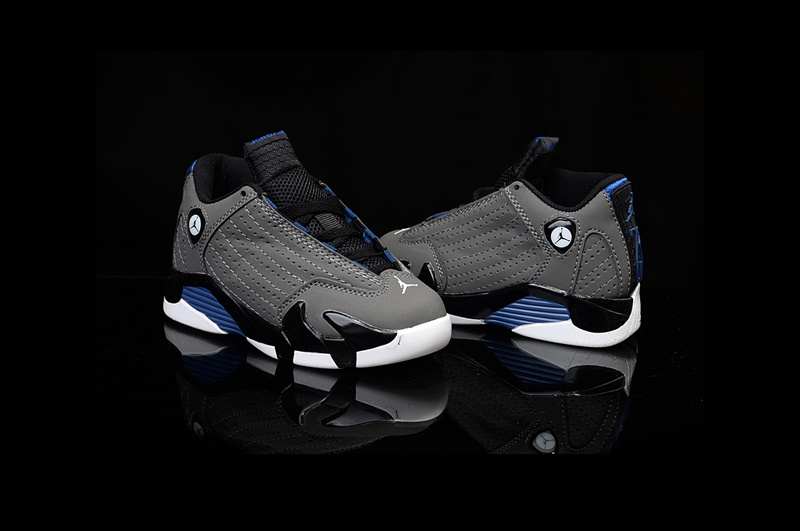 2016 Kids Air Jordan 14 Retro Grey Black Royal Shoes