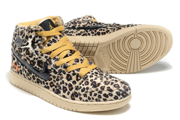 Latest Air Jordan 1 Leopard Leather Yellow Shoes