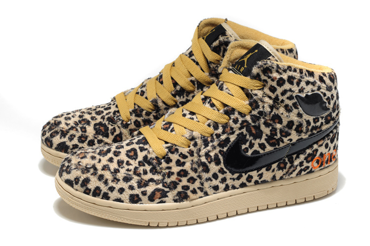 Latest Air Jordan 1 Leopard Leather Yellow Shoes