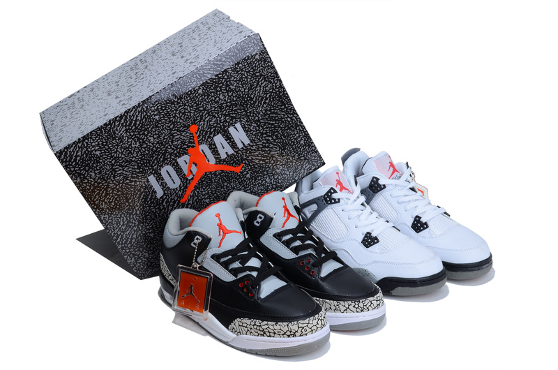 Limited Combine Black Grey Air Jordan 3 And White Grey Jordan 4 Shoes - Click Image to Close