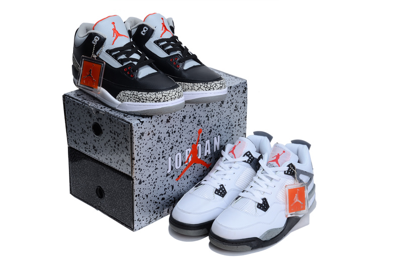 Limited Combine Black Grey Air Jordan 3 And White Grey Jordan 4 Shoes - Click Image to Close