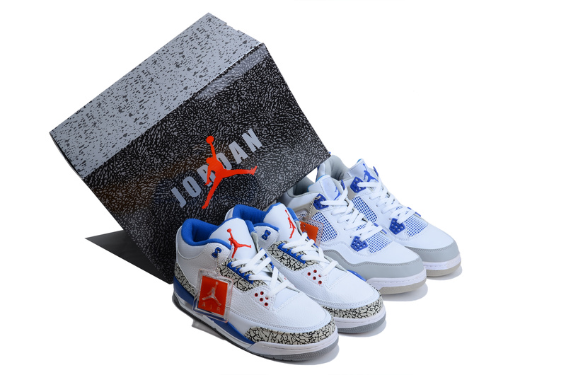 Limited Combine White Blue Air Jordan 3&4 Shoes - Click Image to Close