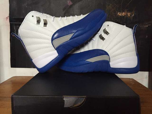 2016 Air Jordan 12 Retro White Frech Blue Shoes For Women - Click Image to Close