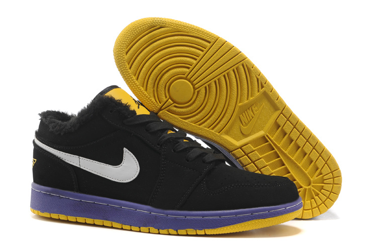 Low Air Jordan 1 Wool Black Blue Yellow Shoes - Click Image to Close