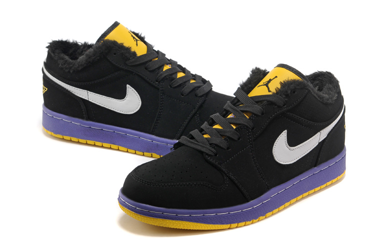 Low Air Jordan 1 Wool Black Blue Yellow Shoes