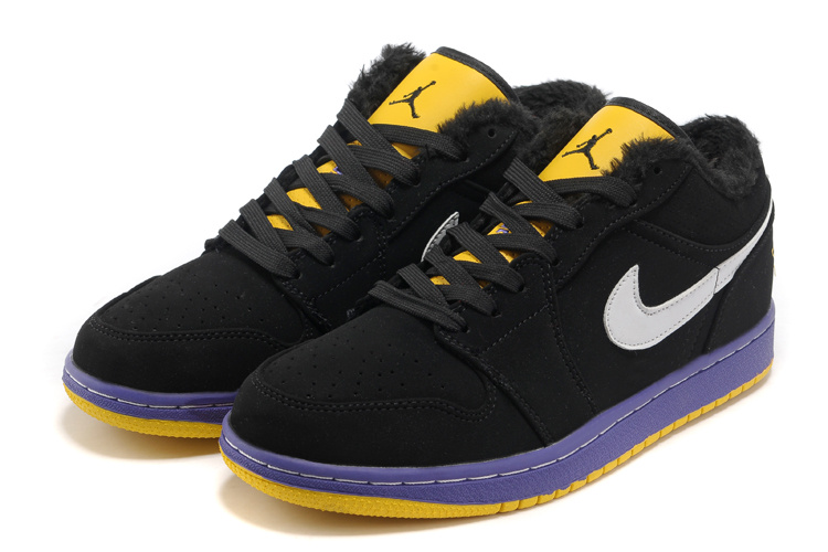 Low Air Jordan 1 Wool Black Blue Yellow Shoes - Click Image to Close