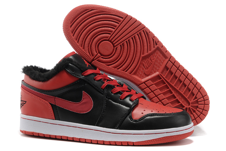 Low Air Jordan 1 Wool Black Red White Shoes