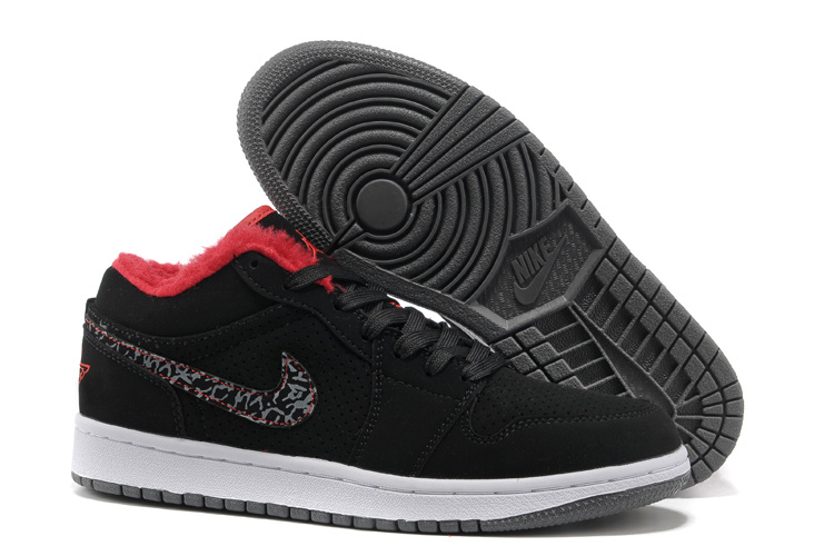 Low Air Jordan 1 Wool Black White Grey Shoes - Click Image to Close