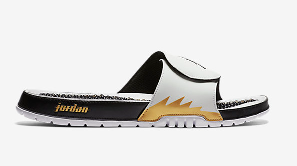 2016 Air Jordan Hydro 5 Slide Sandals White Black Gold - Click Image to Close