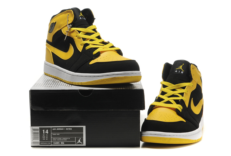 New Air Jordan 1 Blac Yellow Shoes - Click Image to Close