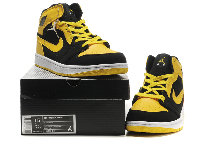 New Air Jordan 1 Blac Yellow Shoes - Click Image to Close