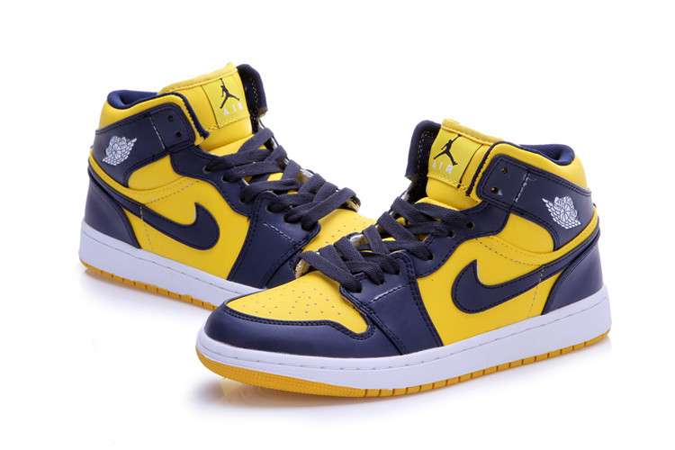 2015 New Dark Blue Yellow Jordans 1